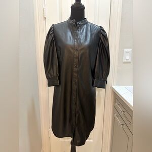 GAP Puff Sleeve Faux-Leather Mini Shirtdress